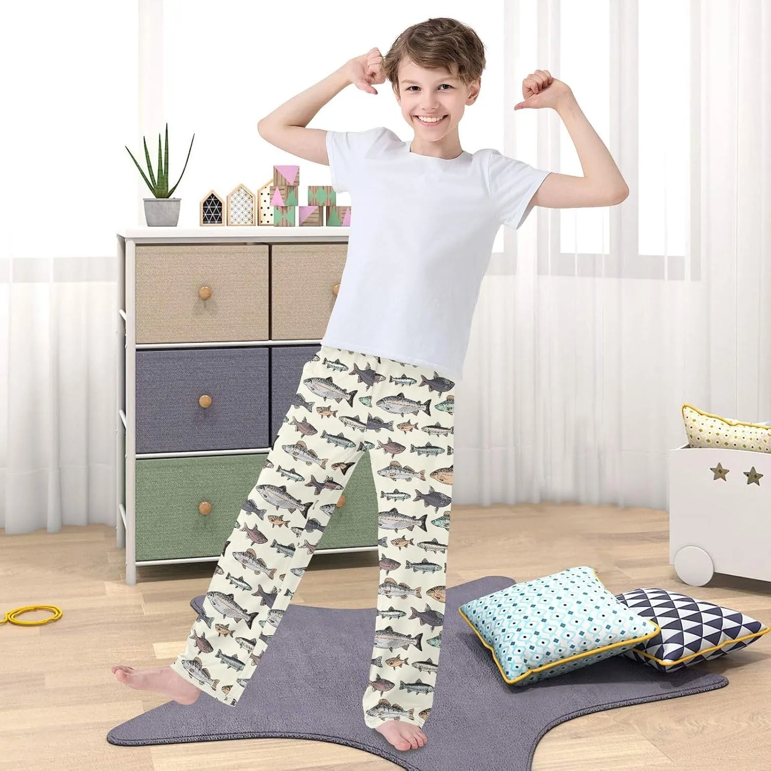 Boys Pajama Pants Vintage Fishes Pajama Jogger Sleep Pants Lounge Pants S