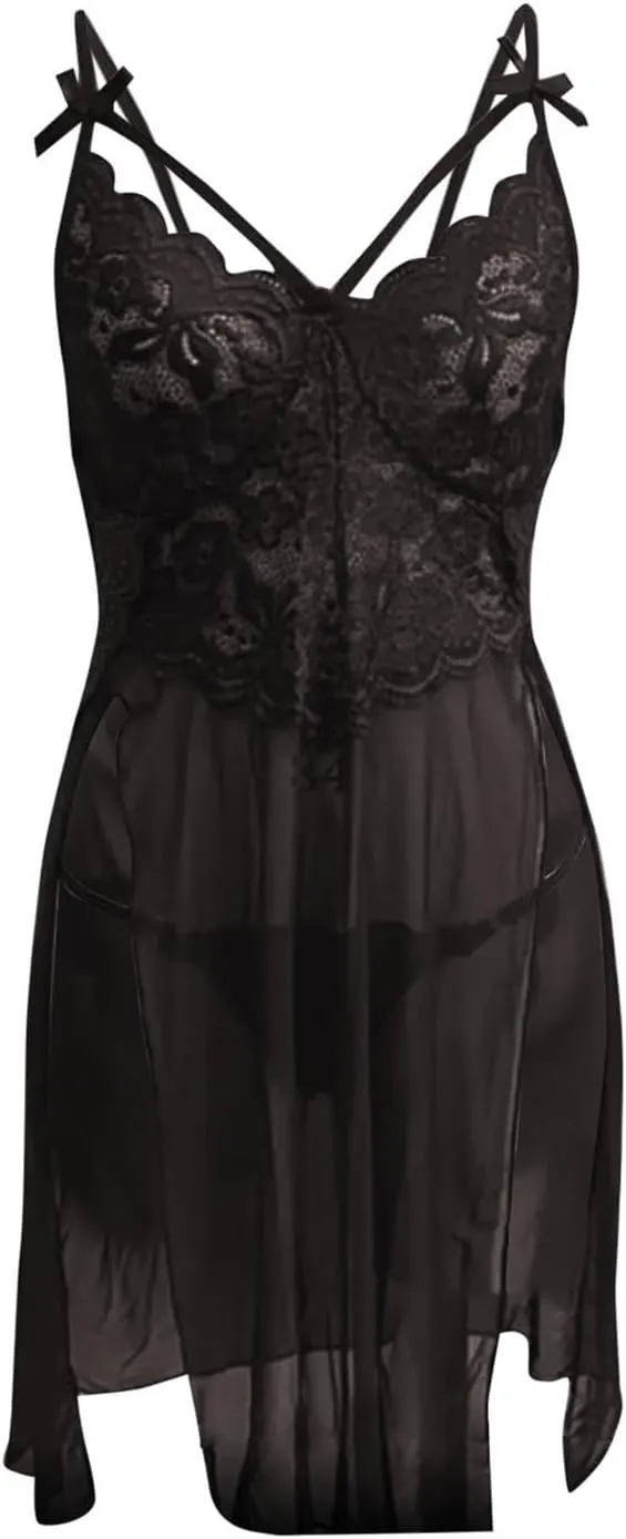Bridal Nightgown Pjs Women Lingerie for Lace V Neck Chemise Sexy Satin Slips Dress with Stockings Cute Pretty