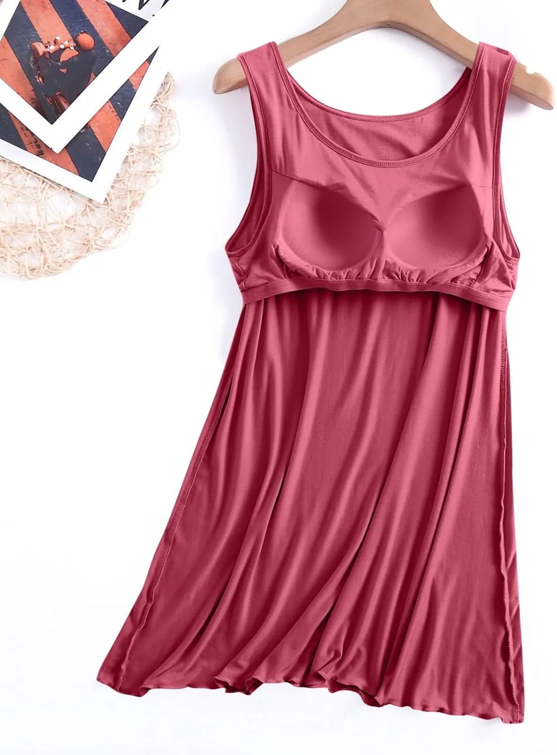 Built In Bra Nightwear for Women Plus Size Sleeveless Sleepwear Tank Sleep Dress Full Slip Lounge Dress Nightgowns