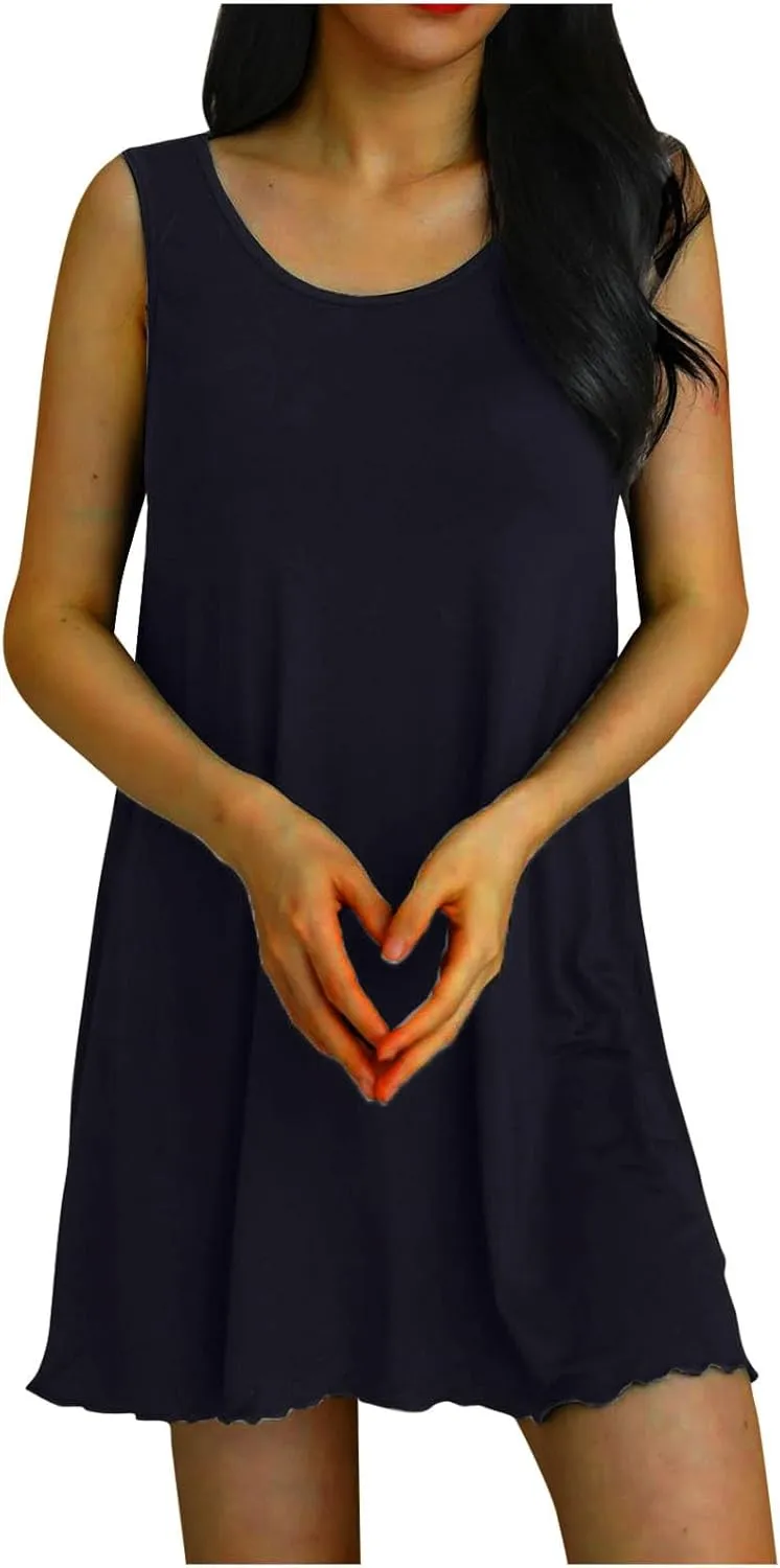 Built In Bra Nightwear for Women Plus Size Sleeveless Sleepwear Tank Sleep Dress Full Slip Lounge Dress Nightgowns