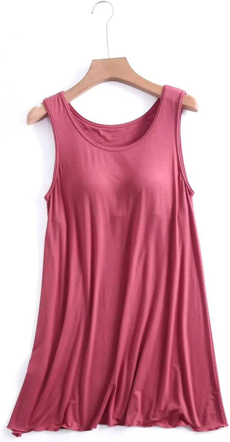 Built In Bra Nightwear for Women Plus Size Sleeveless Sleepwear Tank Sleep Dress Full Slip Lounge Dress Nightgowns