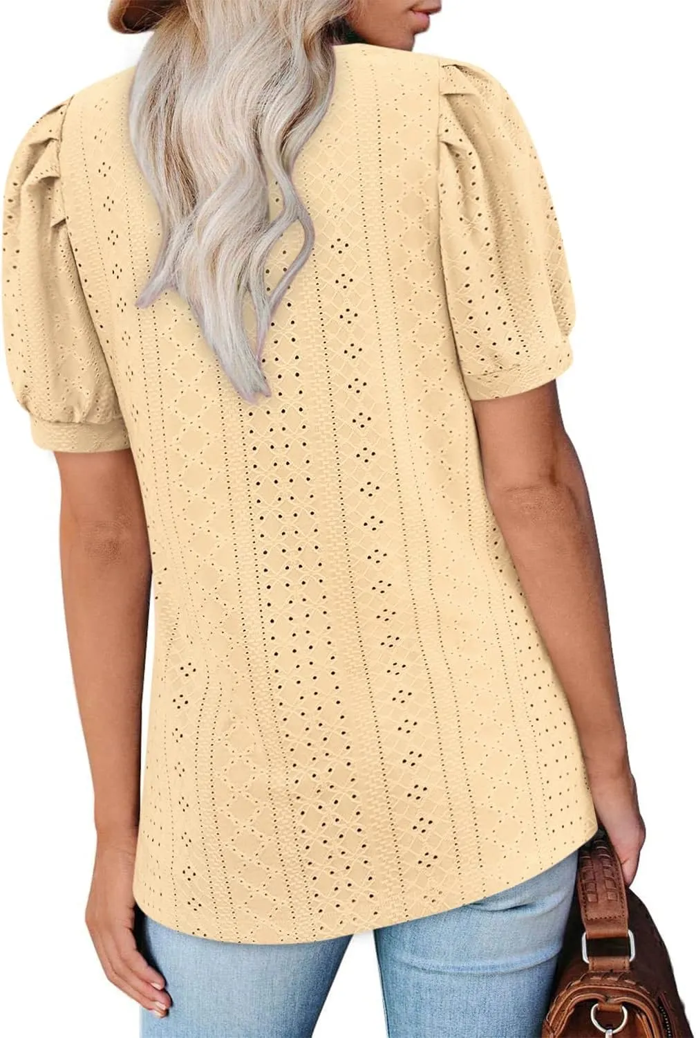 BZB Womens Summer Tops 2025 Square Neck Short Sleeve Tunic Tops Eyelet T-Shirts S-2XL
