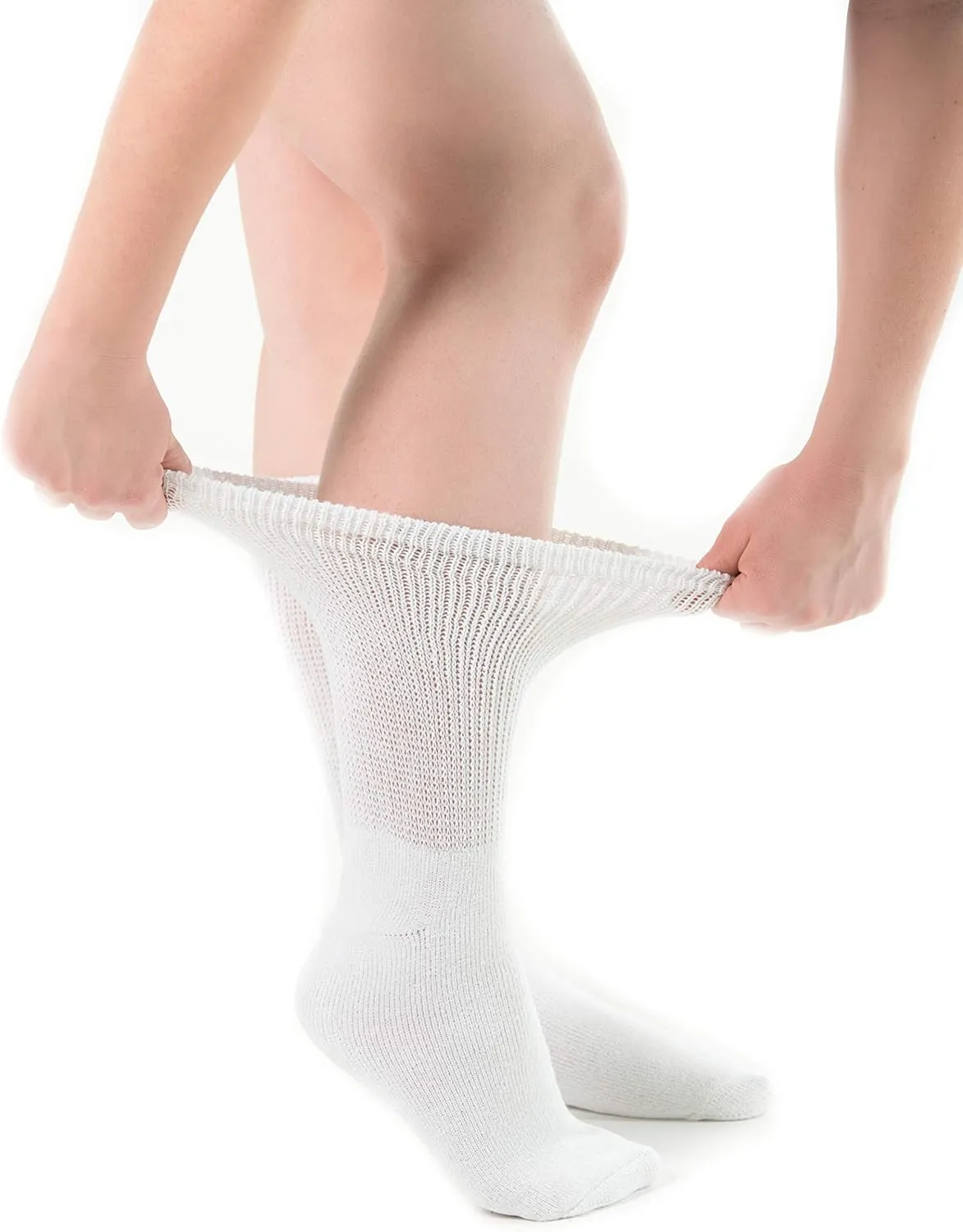 Comfort Finds Diabetic Crew Socks – Size 10-13 – Breathable Cotton Socks – Loose Fitting Sock – Non Binding Top Design– Improve Foot Circulation – Painful Swollen Feet Relief (White, 12 Pairs)