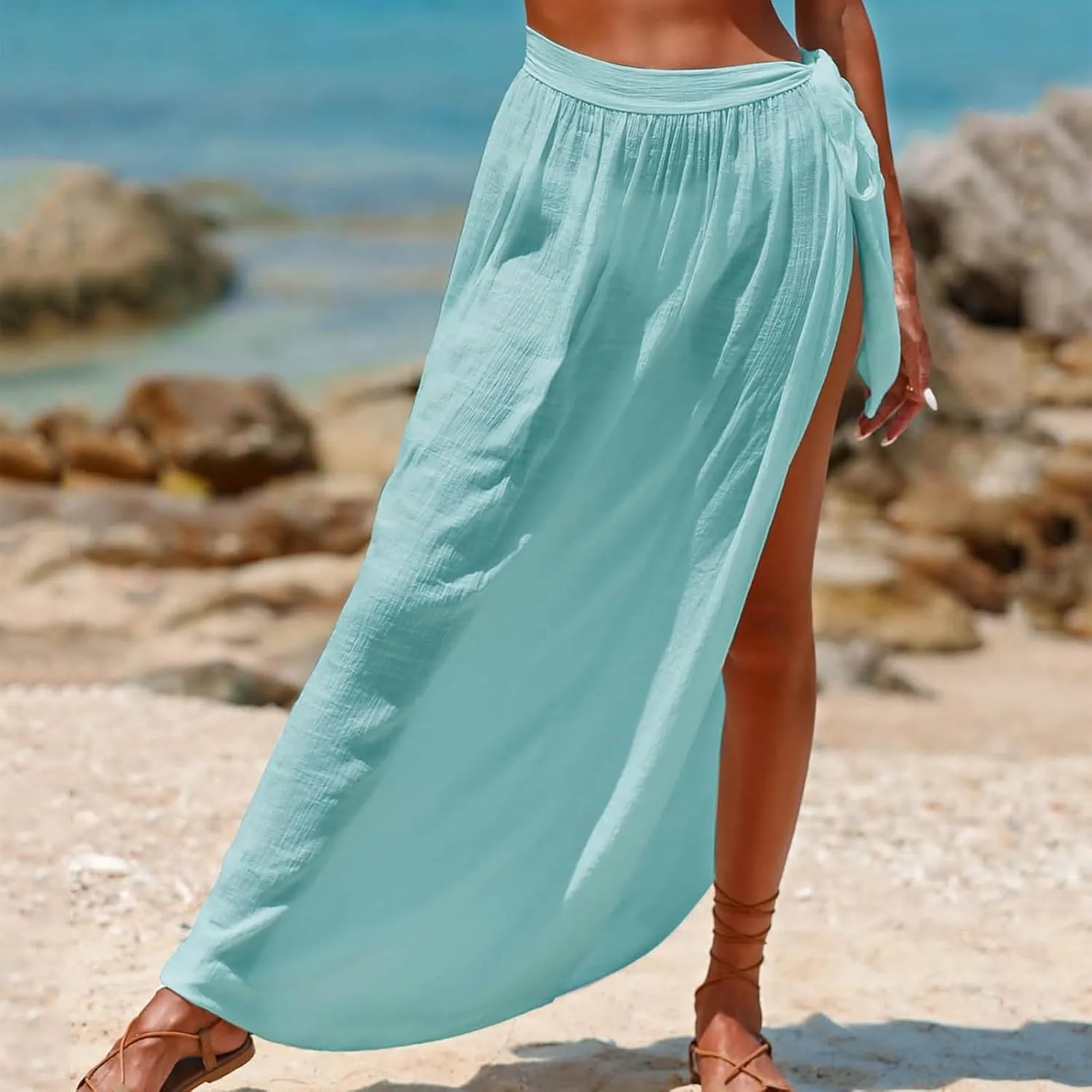 Cover Up Skirt Open Front Swimsuit Wrap Cover Ups Summer Beach Skirts with Slit for Women Sheer Cover Ups