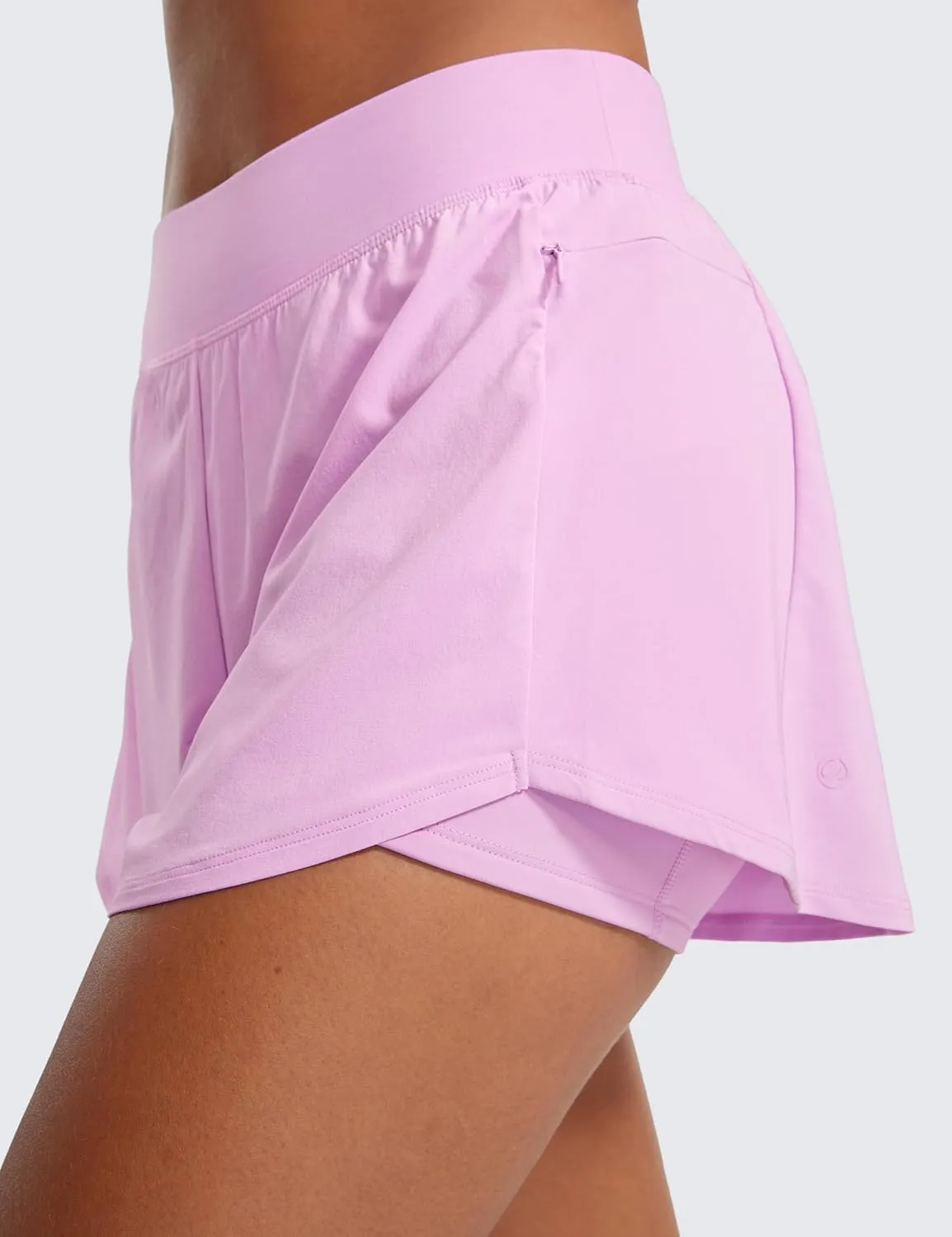 CRZ YOGA Double Layer Running Shorts for Women 3" High Waisted 2 in 1 for Athletic Tennis Workout with Zip Pockets
