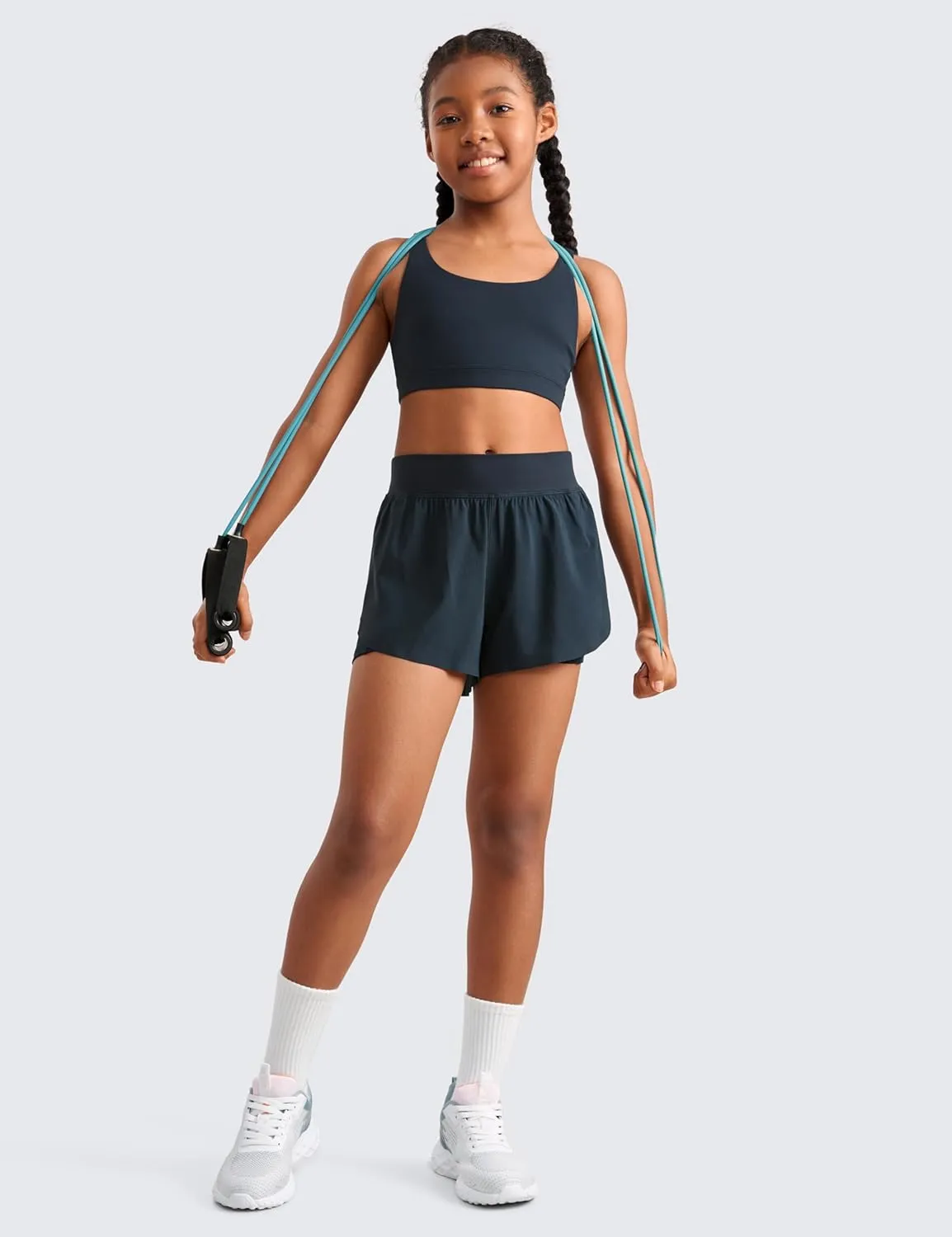 CRZ YOGA Girls 2 in 1 Dolphin Athletic Running Shorts with Pockets High Waist Teen Kid Workout Casual Tennis Soccer Split