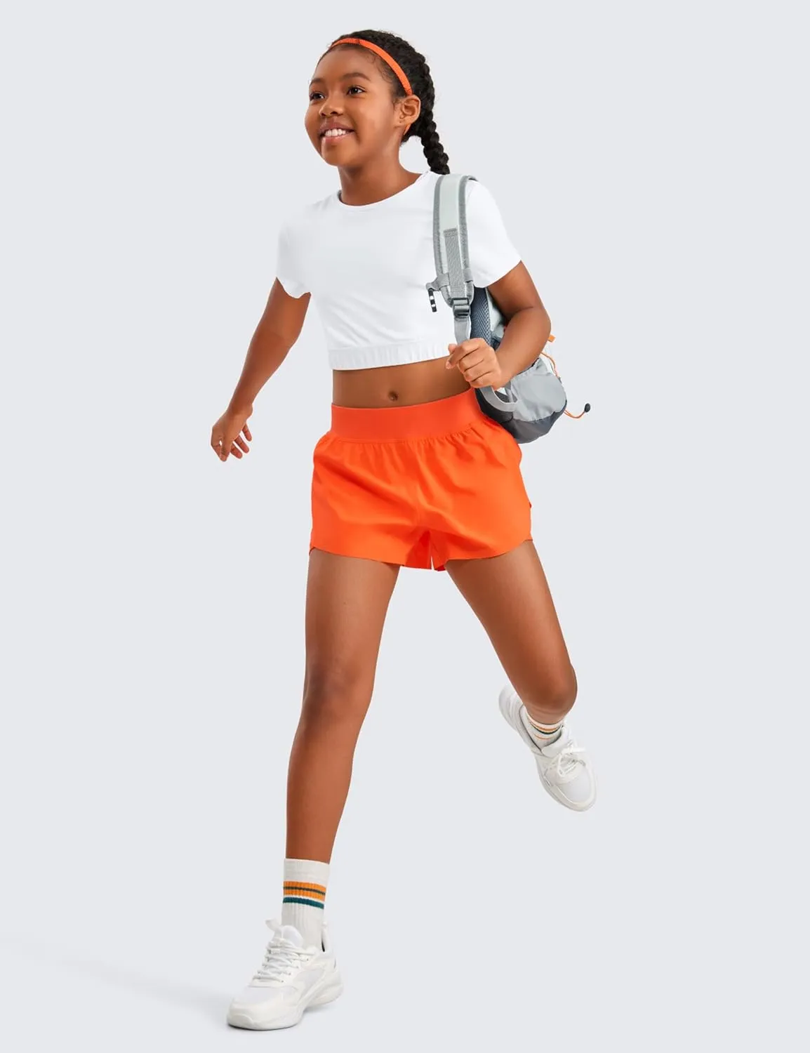 CRZ YOGA Girls 2 in 1 Dolphin Athletic Running Shorts with Pockets High Waist Teen Kid Workout Casual Tennis Soccer Split