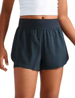 CRZ YOGA Girls 2 in 1 Dolphin Athletic Running Shorts with Pockets High Waist Teen Kid Workout Casual Tennis Soccer Split