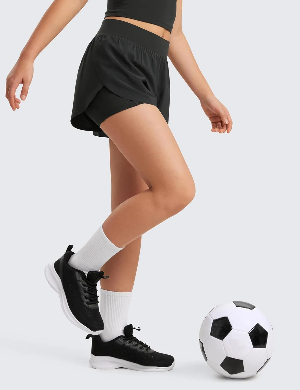 CRZ YOGA Girls 2 in 1 Dolphin Athletic Running Shorts with Pockets High Waist Teen Kid Workout Casual Tennis Soccer Split