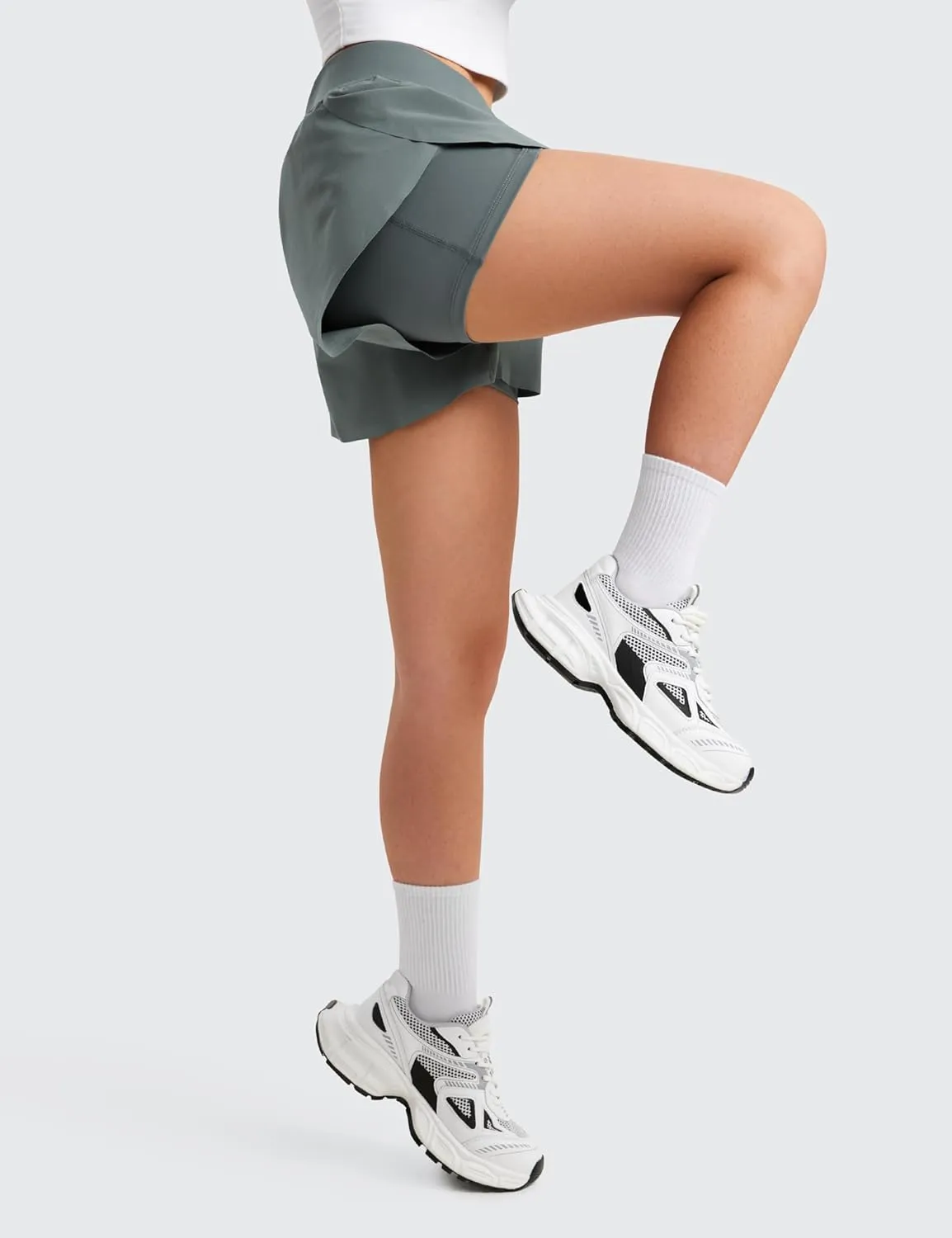 CRZ YOGA Girls 2 in 1 Dolphin Athletic Running Shorts with Pockets High Waist Teen Kid Workout Casual Tennis Soccer Split