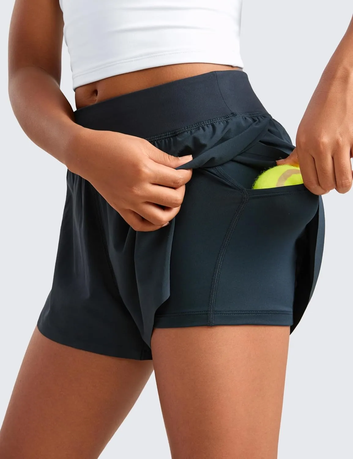 CRZ YOGA Girls 2 in 1 Dolphin Athletic Running Shorts with Pockets High Waist Teen Kid Workout Casual Tennis Soccer Split