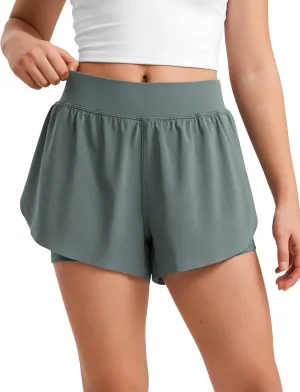 CRZ YOGA Girls 2 in 1 Dolphin Athletic Running Shorts with Pockets High Waist Teen Kid Workout Casual Tennis Soccer Split