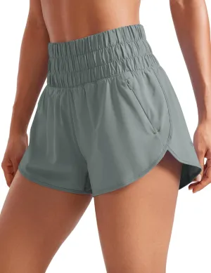 CRZ YOGA High Waisted Dolphin Running Shorts for Womens Mesh Liner for Gym Workout Athletic with Zipper Pocket