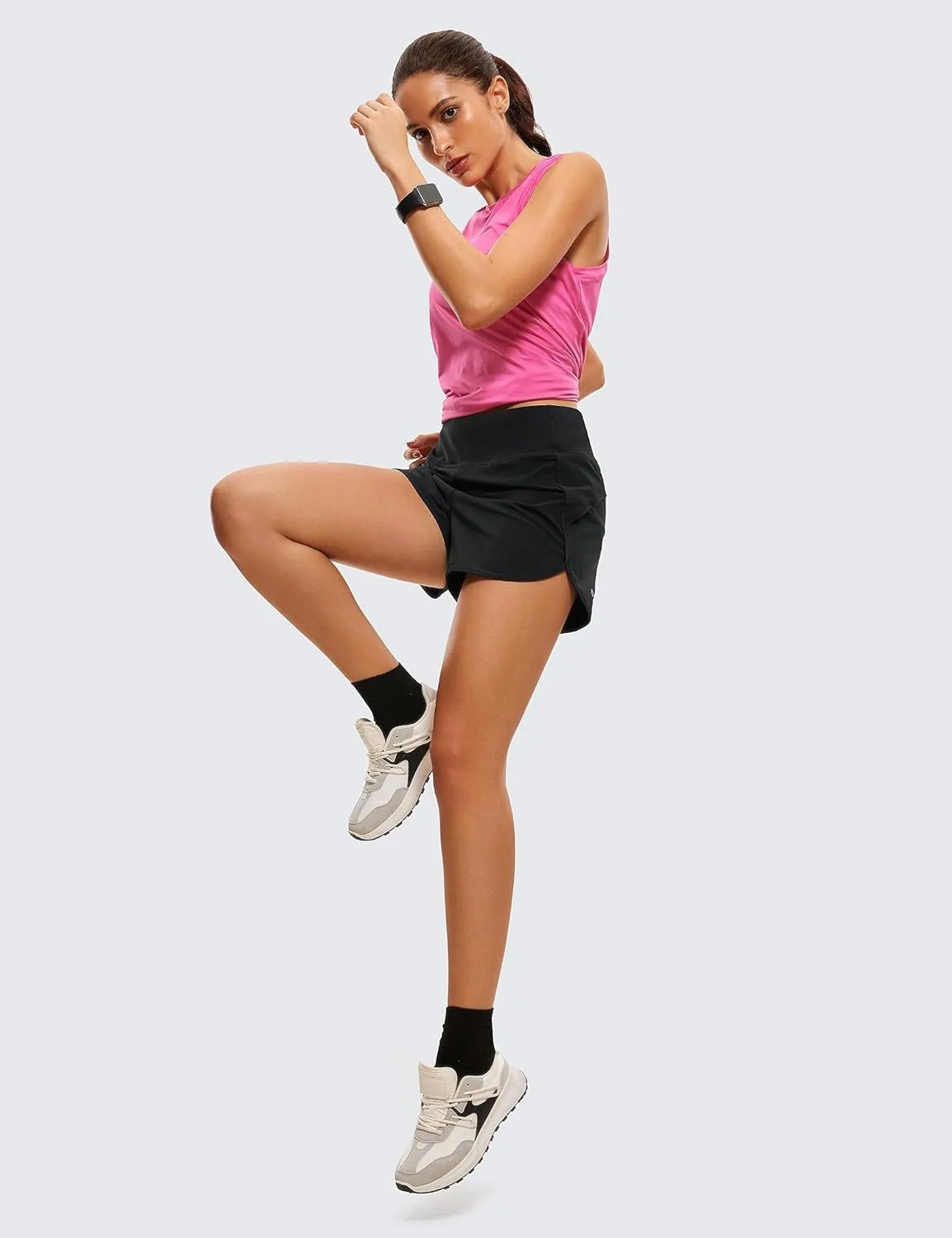 CRZ YOGA High Waisted Running Shorts for Women - 4'' Liner for Gym Athletic Workout with Zipper Pocket Breathable