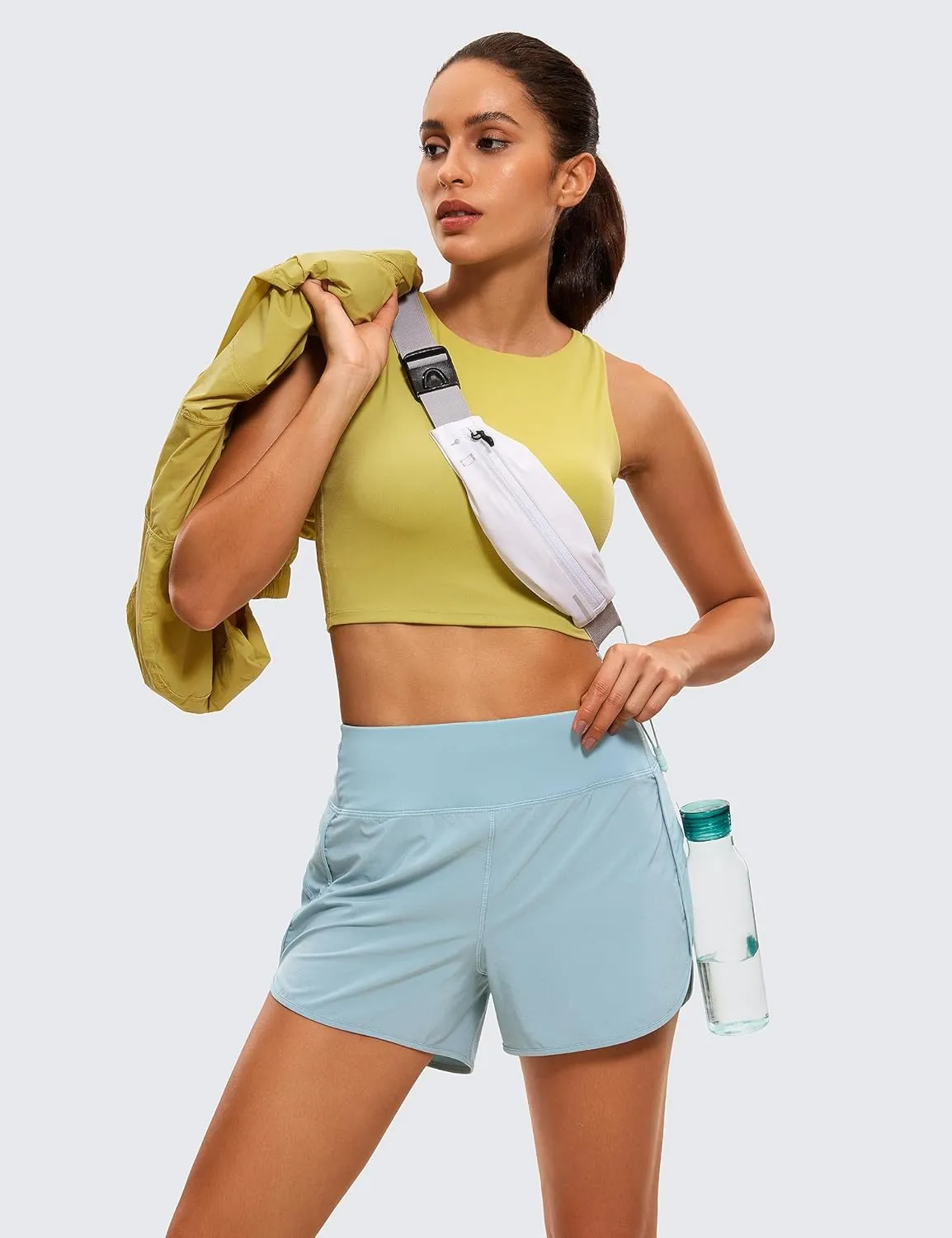 CRZ YOGA High Waisted Running Shorts for Women - 4'' Liner for Gym Athletic Workout with Zipper Pocket Breathable