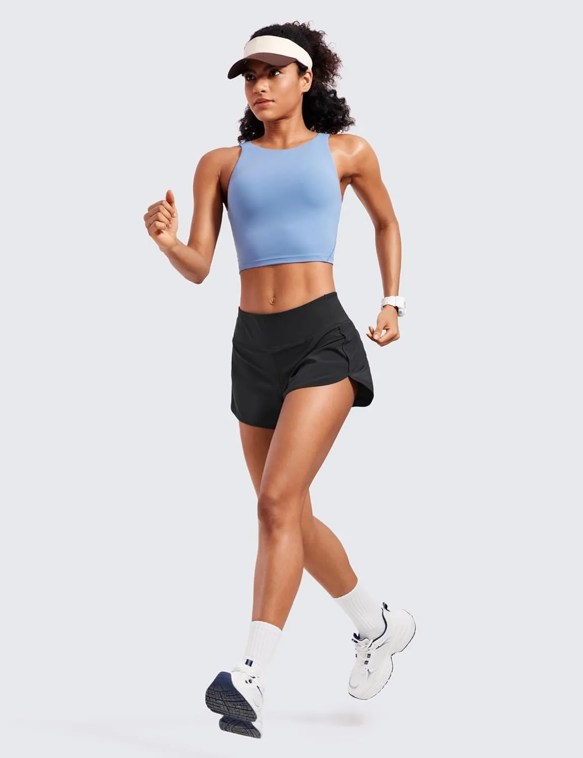CRZ YOGA Mid Waisted Running Shorts for Women 4" Soft for Gym Athletic Workout with Zipper Pocket Liner Quick Dry