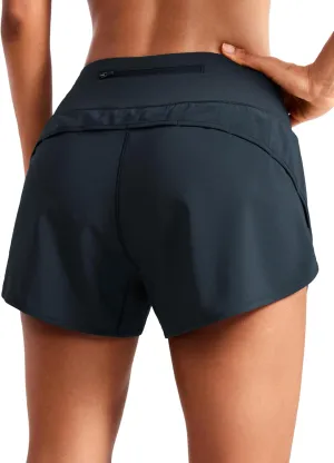 CRZ YOGA Mid Waisted Running Shorts for Women 4" Soft for Gym Athletic Workout with Zipper Pocket Liner Quick Dry