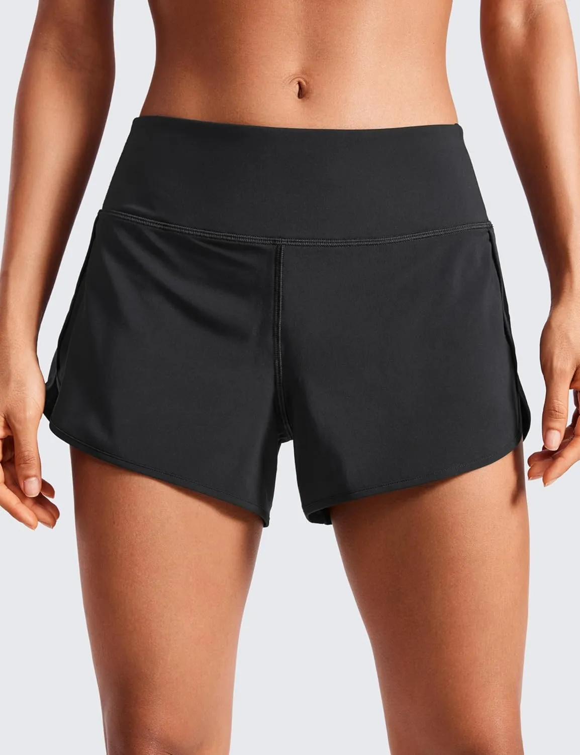 CRZ YOGA Mid Waisted Running Shorts for Women 4" Soft for Gym Athletic Workout with Zipper Pocket Liner Quick Dry