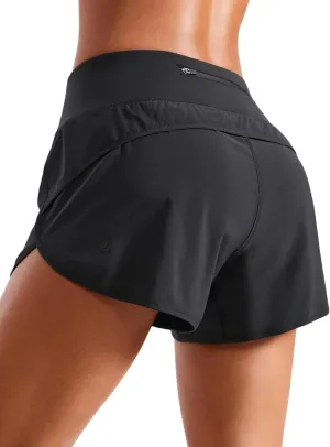 CRZ YOGA Mid Waisted Running Shorts for Women 4" Soft for Gym Athletic Workout with Zipper Pocket Liner Quick Dry
