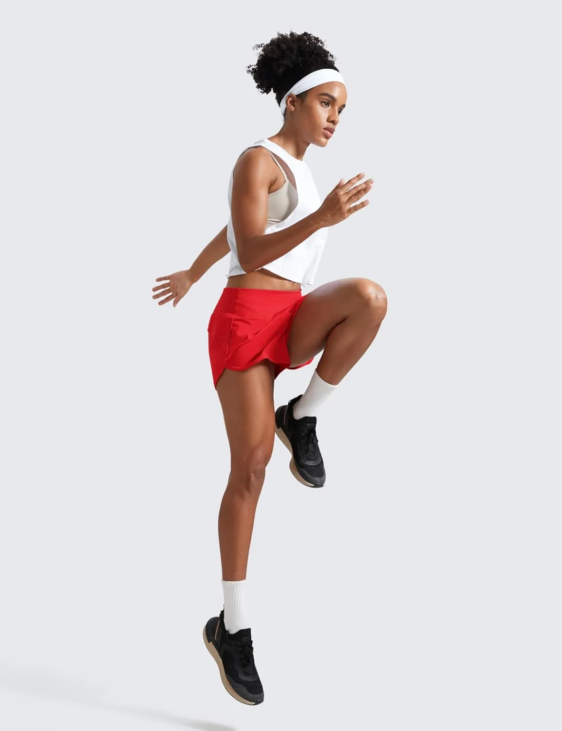 CRZ YOGA Mid Waisted Running Shorts for Women 4" Soft for Gym Athletic Workout with Zipper Pocket Liner Quick Dry