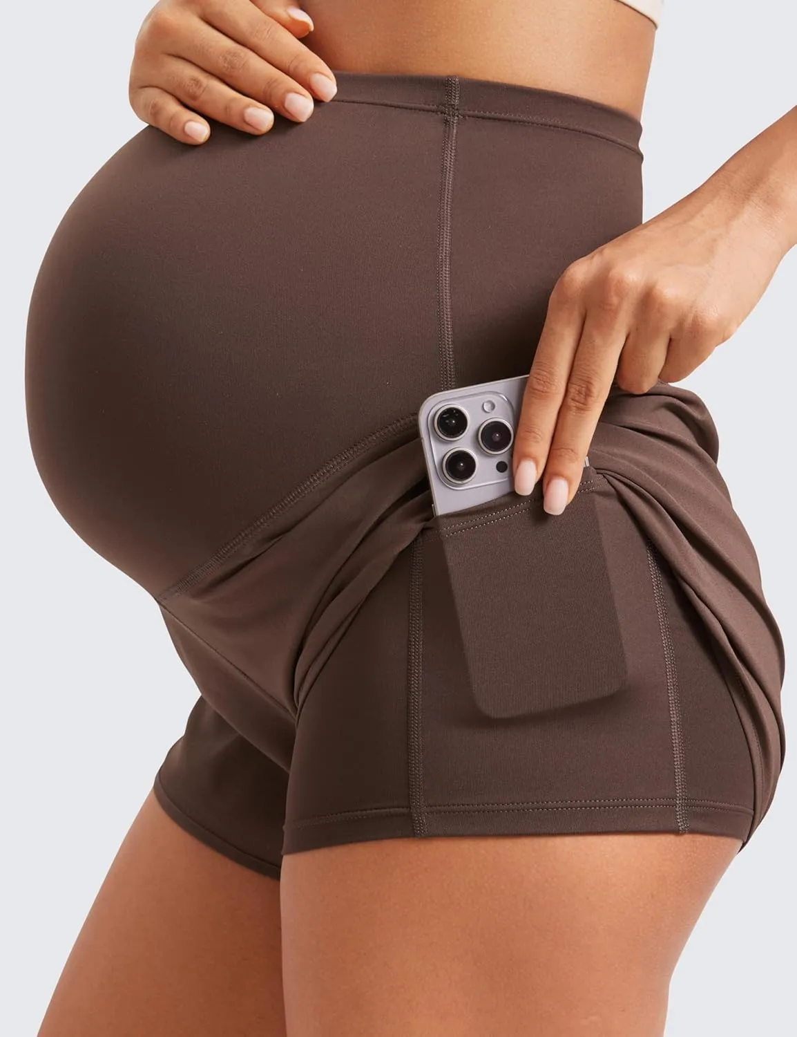 CRZ YOGA Women 2 in 1 Maternity Workout Shorts Over Belly 3" - Dolphin Soft Athletic Running Casual Pregnancy with Pockets