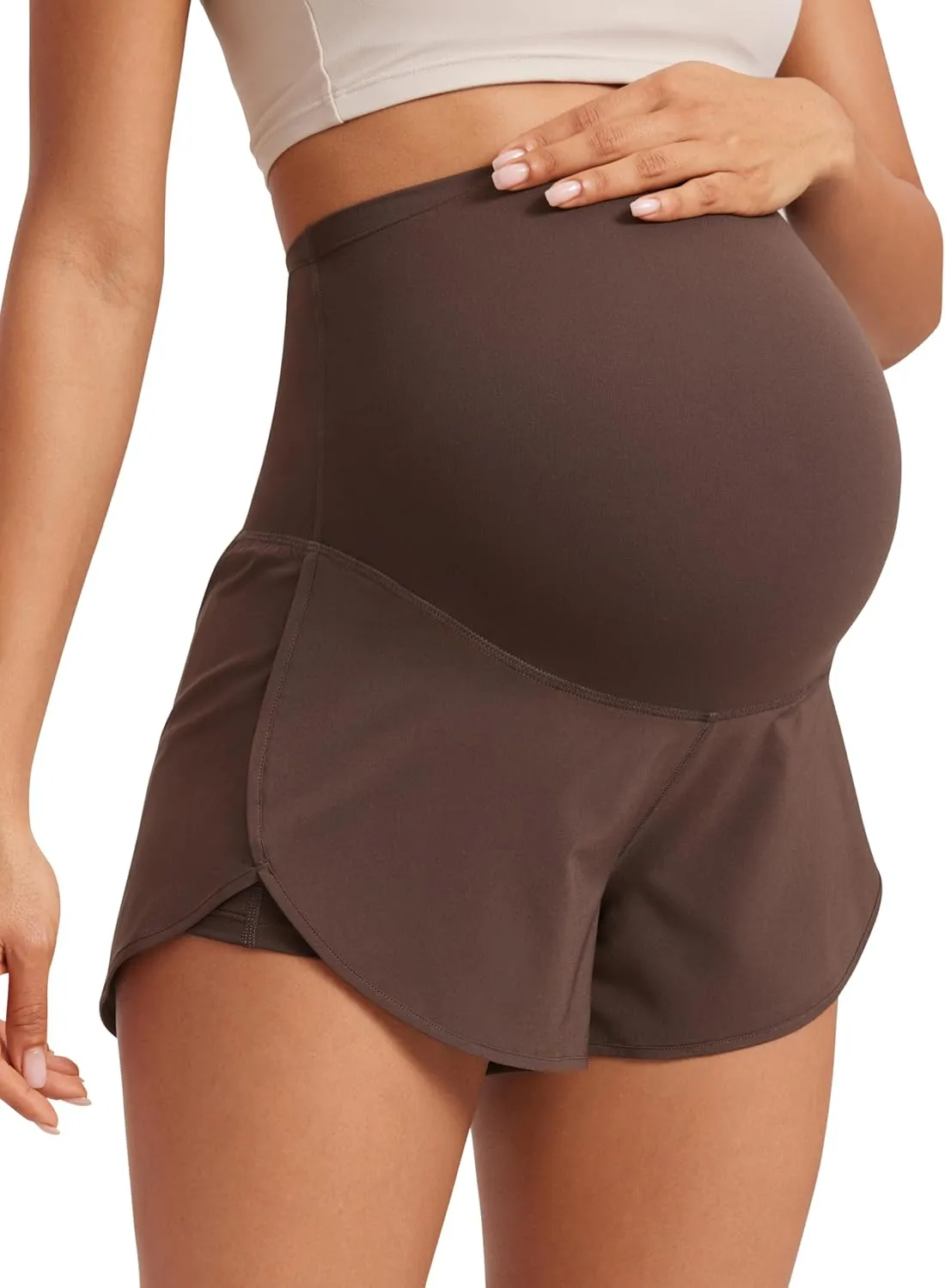 CRZ YOGA Women 2 in 1 Maternity Workout Shorts Over Belly 3" - Dolphin Soft Athletic Running Casual Pregnancy with Pockets