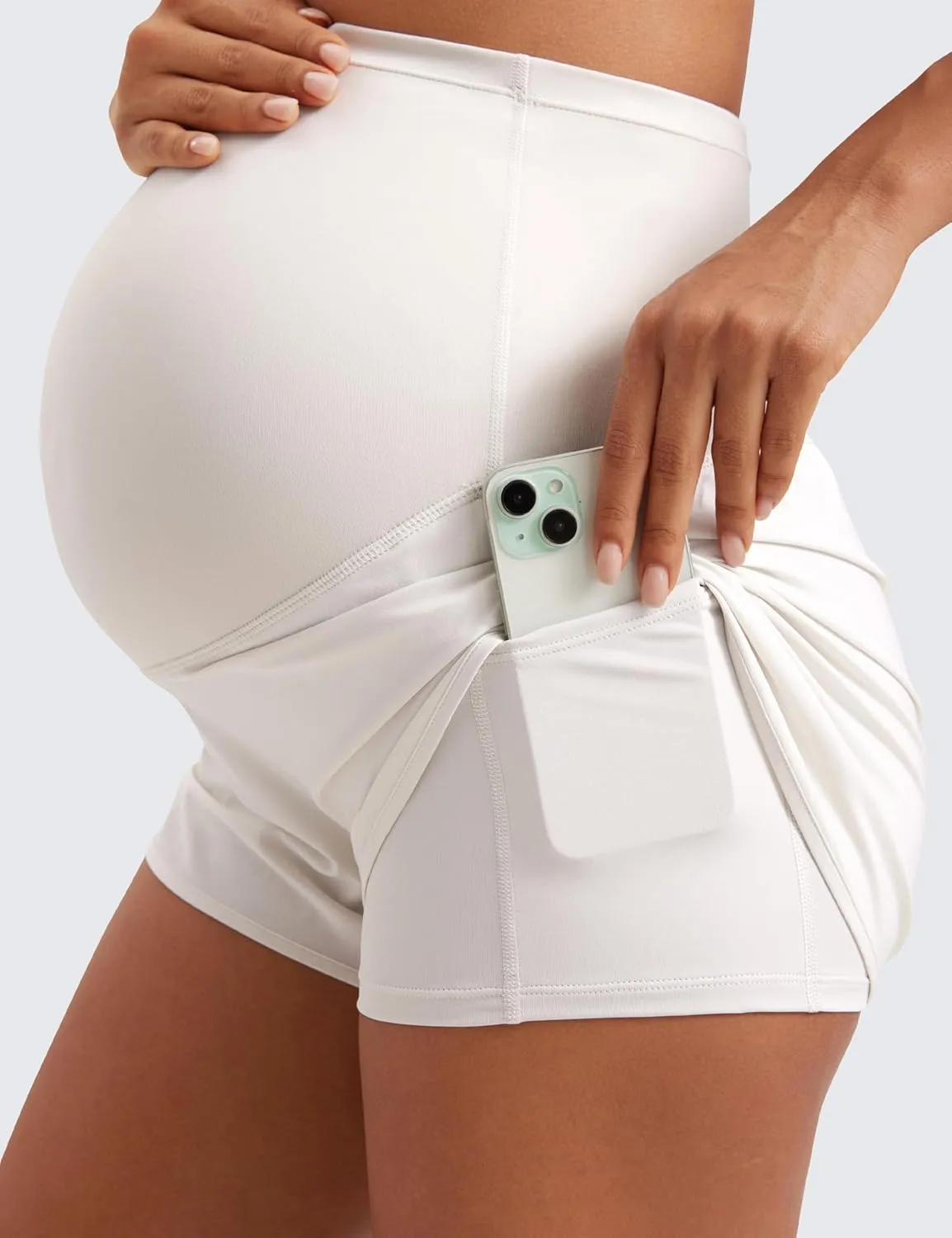 CRZ YOGA Women 2 in 1 Maternity Workout Shorts Over Belly 3" - Dolphin Soft Athletic Running Casual Pregnancy with Pockets