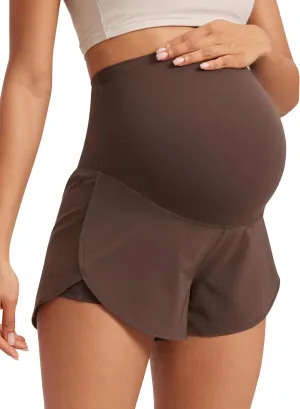 CRZ YOGA Women 2 in 1 Maternity Workout Shorts Over Belly 3" - Dolphin Soft Athletic Running Casual Pregnancy with Pockets