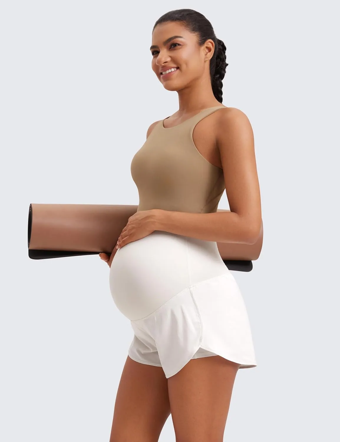CRZ YOGA Women 2 in 1 Maternity Workout Shorts Over Belly 3" - Dolphin Soft Athletic Running Casual Pregnancy with Pockets