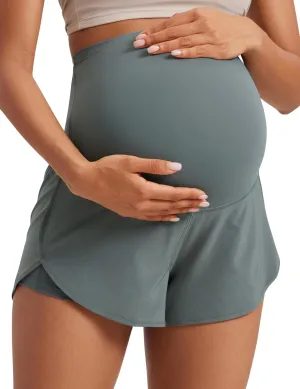 CRZ YOGA Women 2 in 1 Maternity Workout Shorts Over Belly 3" - Dolphin Soft Athletic Running Casual Pregnancy with Pockets
