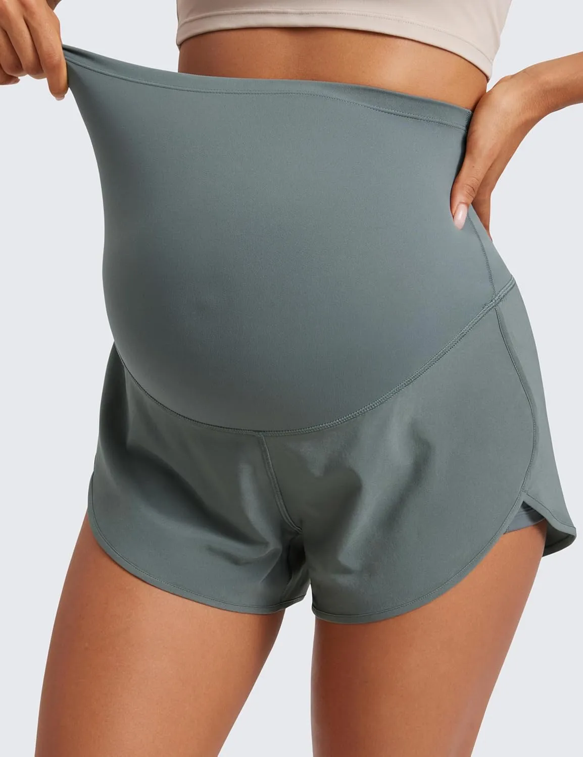 CRZ YOGA Women 2 in 1 Maternity Workout Shorts Over Belly 3" - Dolphin Soft Athletic Running Casual Pregnancy with Pockets