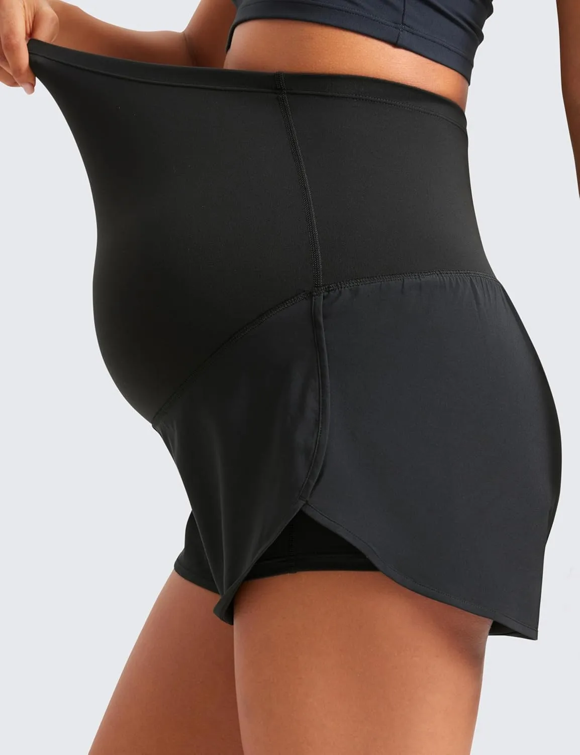 CRZ YOGA Women 2 in 1 Maternity Workout Shorts Over Belly 3" - Dolphin Soft Athletic Running Casual Pregnancy with Pockets