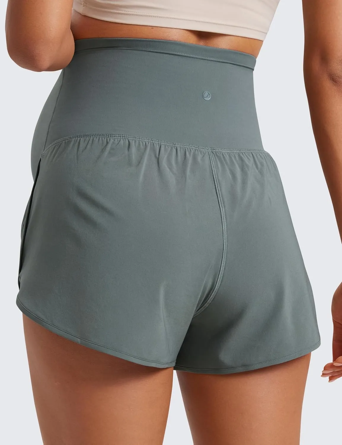 CRZ YOGA Women 2 in 1 Maternity Workout Shorts Over Belly 3" - Dolphin Soft Athletic Running Casual Pregnancy with Pockets