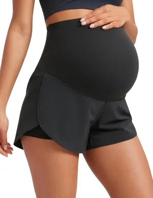CRZ YOGA Women 2 in 1 Maternity Workout Shorts Over Belly 3" - Dolphin Soft Athletic Running Casual Pregnancy with Pockets