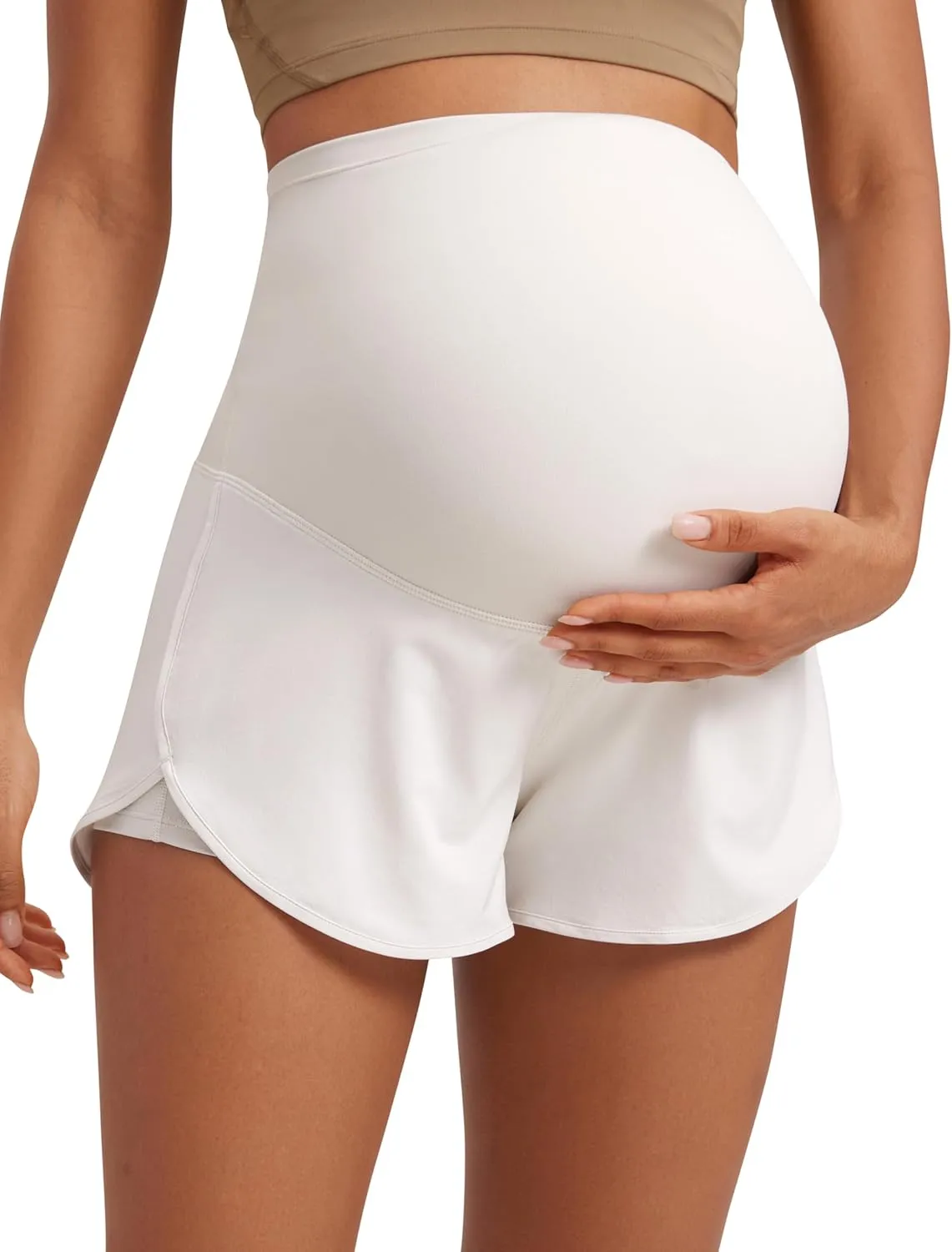 CRZ YOGA Women 2 in 1 Maternity Workout Shorts Over Belly 3" - Dolphin Soft Athletic Running Casual Pregnancy with Pockets