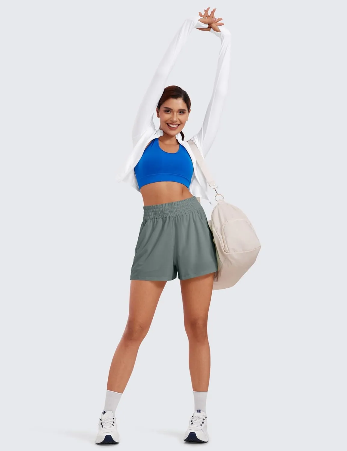CRZ YOGA Womens Shorts Casual High Waisted Linerless for Lounge Athletic Golf with Pockets Weightless