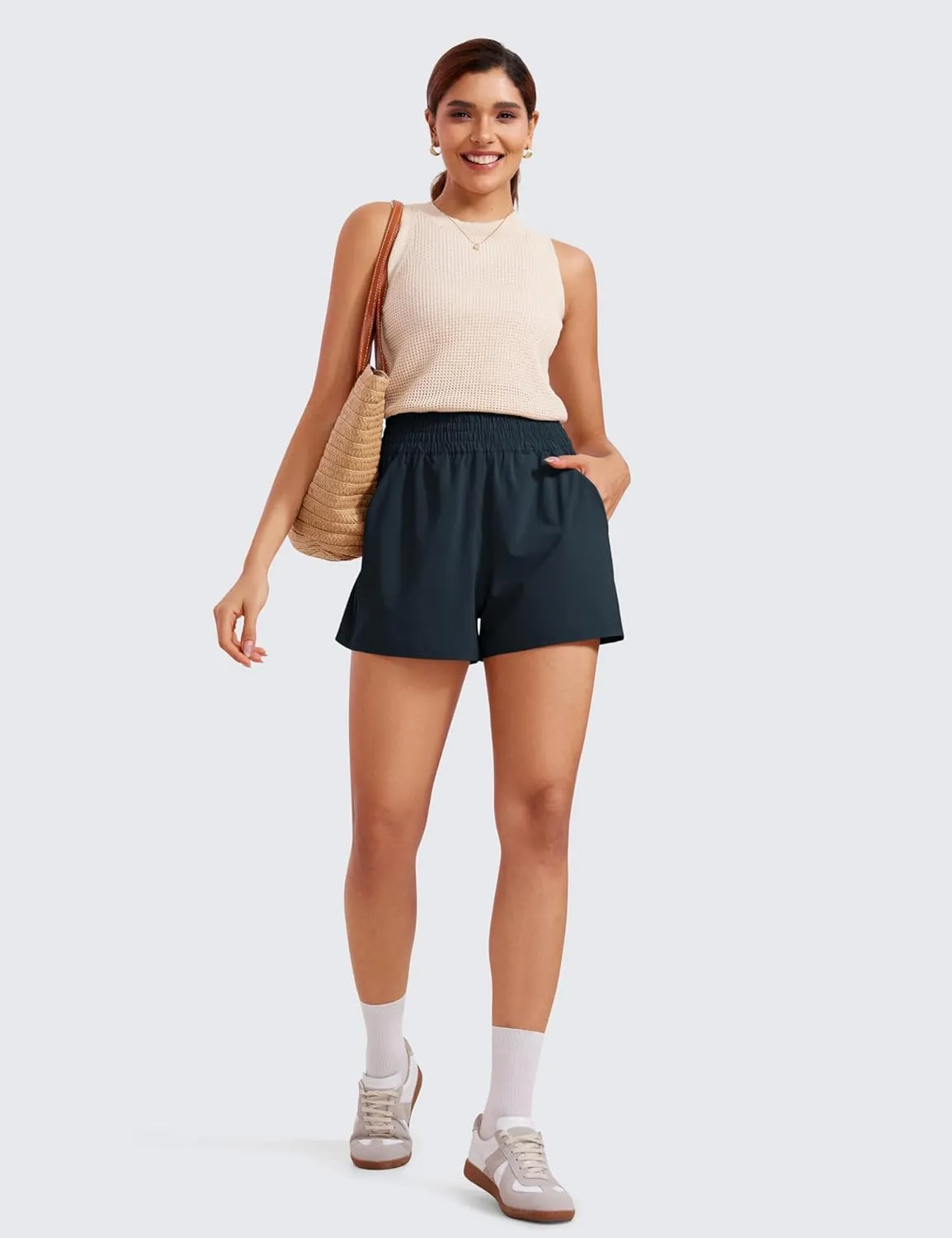 CRZ YOGA Womens Shorts Casual High Waisted Linerless for Lounge Athletic Golf with Pockets Weightless