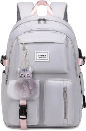 Cute Backpack for Girl Fashion Waterproof Daypack for Women Grey