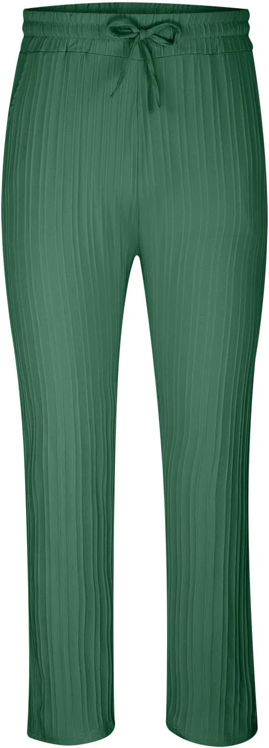 Dademeo Stripe Cotton Linen Pants for Men Comfy Breathable Casual Elastic Waist Straight Leg Pocket Business Pencil Trousers