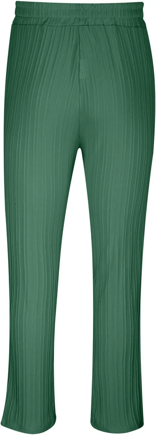 Dademeo Stripe Cotton Linen Pants for Men Comfy Breathable Casual Elastic Waist Straight Leg Pocket Business Pencil Trousers