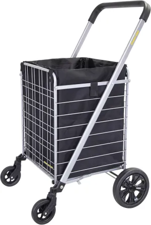dbest products Cruiser Cart Deluxe 2 with Liner Bag Bundle Shopping Grocery Rolling Folding Laundry Basket on Wheels Foldable Utility Trolley Compact Lightweight Collapsible