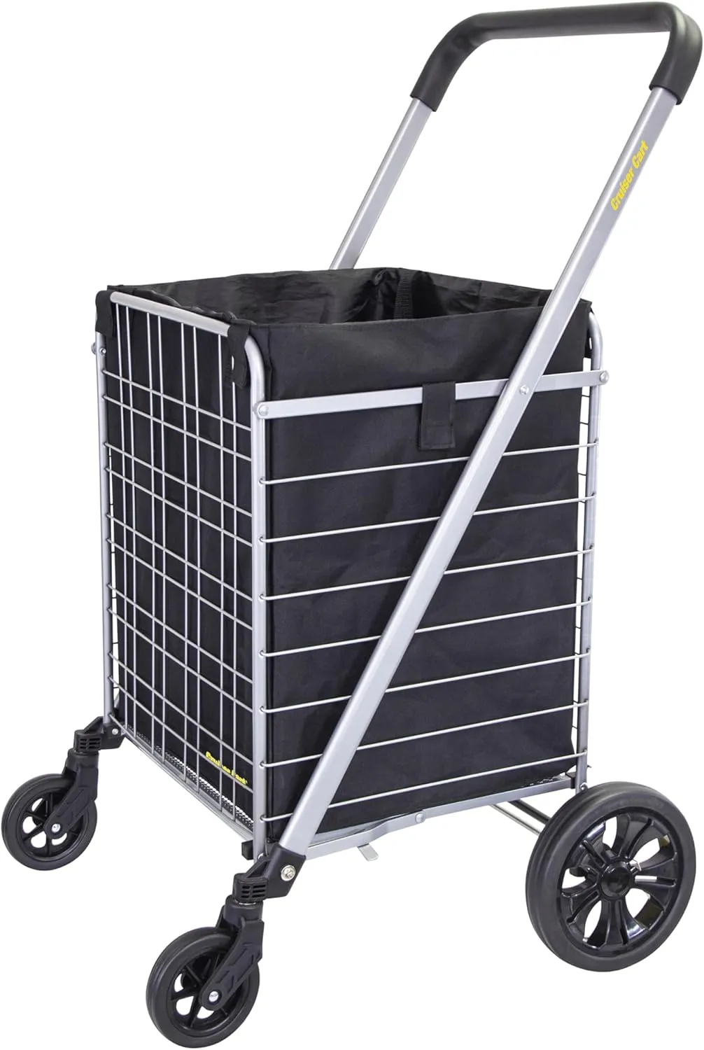 dbest products Cruiser Cart Deluxe 2 with Liner Bag Bundle Shopping Grocery Rolling Folding Laundry Basket on Wheels Foldable Utility Trolley Compact Lightweight Collapsible