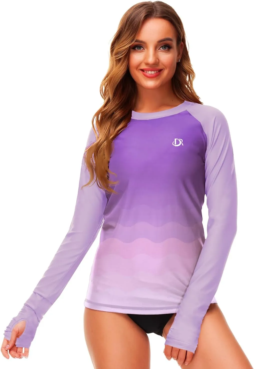 Deerose Womens Gradient Rash Guard UPF 50  Swim Shirts Surfing Top with Thumb Hole