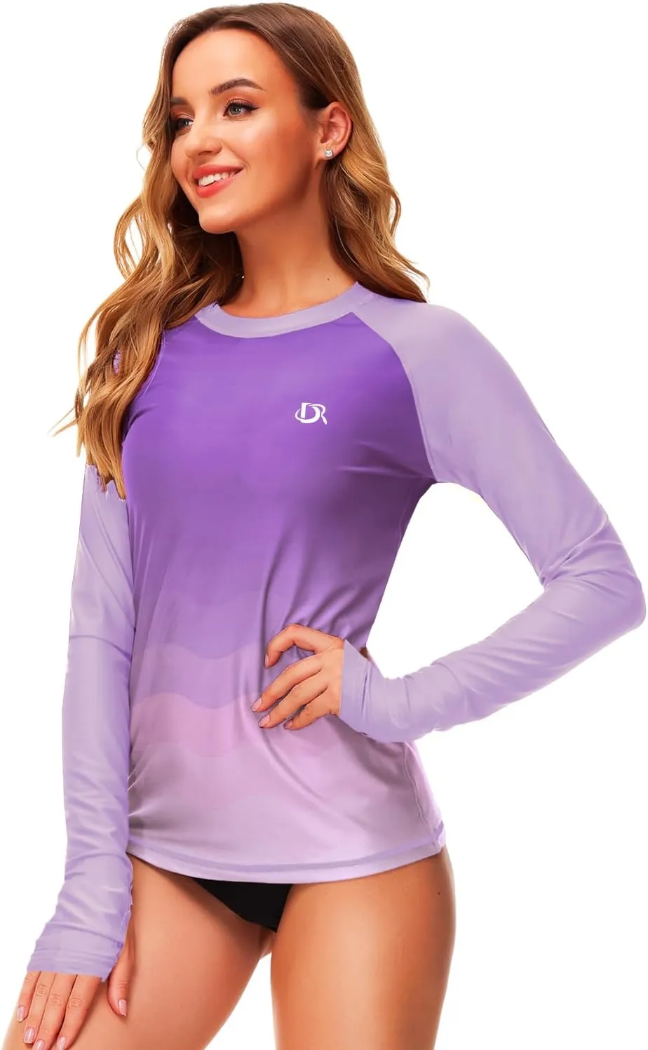 Deerose Womens Gradient Rash Guard UPF 50  Swim Shirts Surfing Top with Thumb Hole