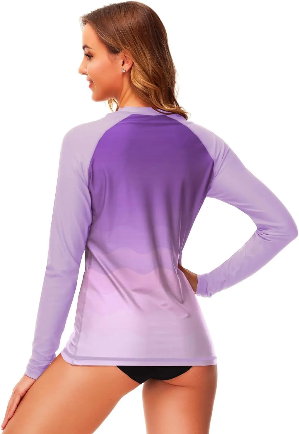 Deerose Womens Gradient Rash Guard UPF 50  Swim Shirts Surfing Top with Thumb Hole