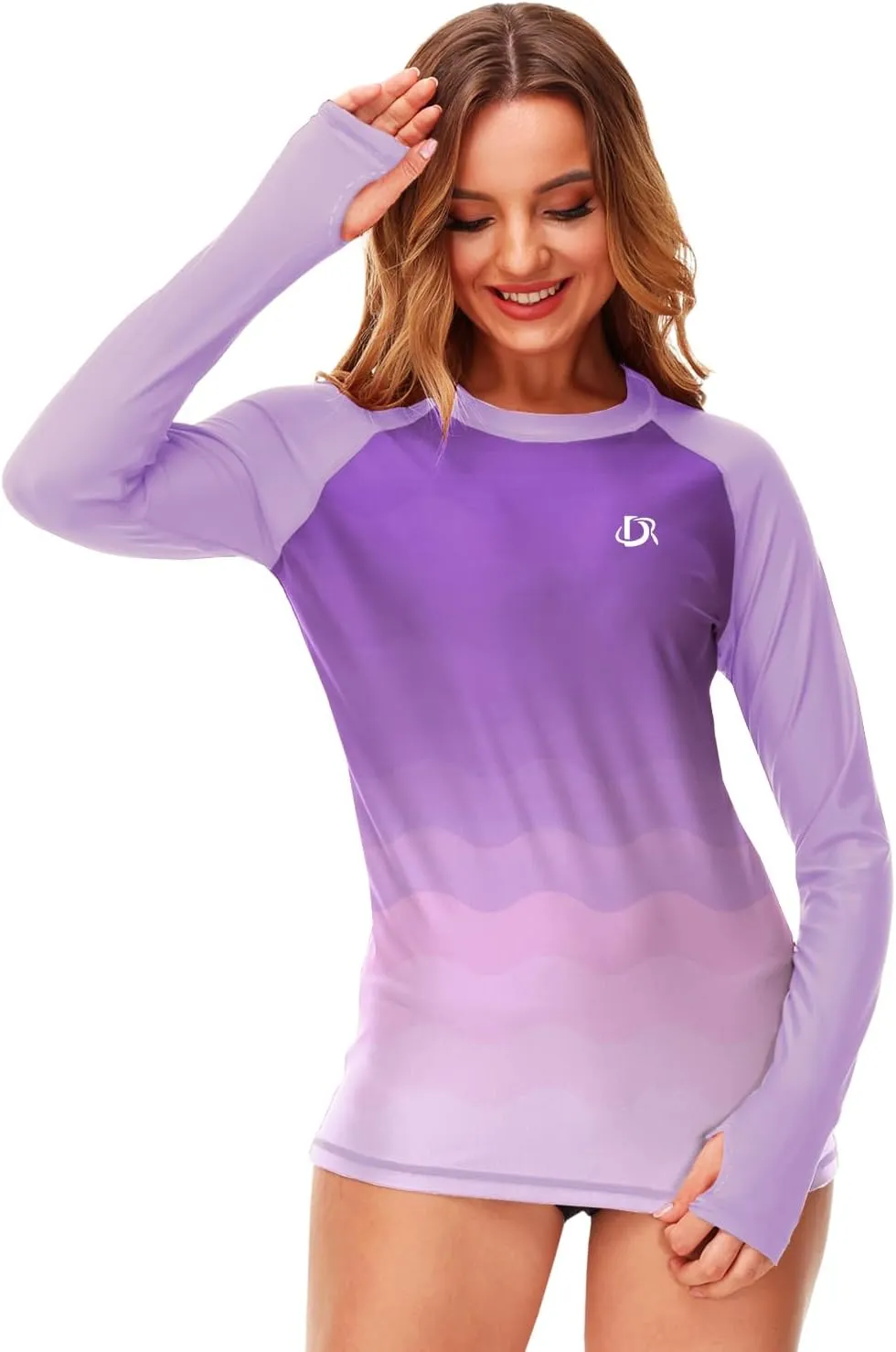 Deerose Womens Gradient Rash Guard UPF 50  Swim Shirts Surfing Top with Thumb Hole