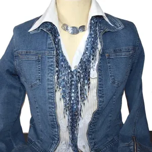 Denim Jewelry Necklace Scarf for Women - Lightweight Blue Chunky Jewelry Scarf for Women (Blue)