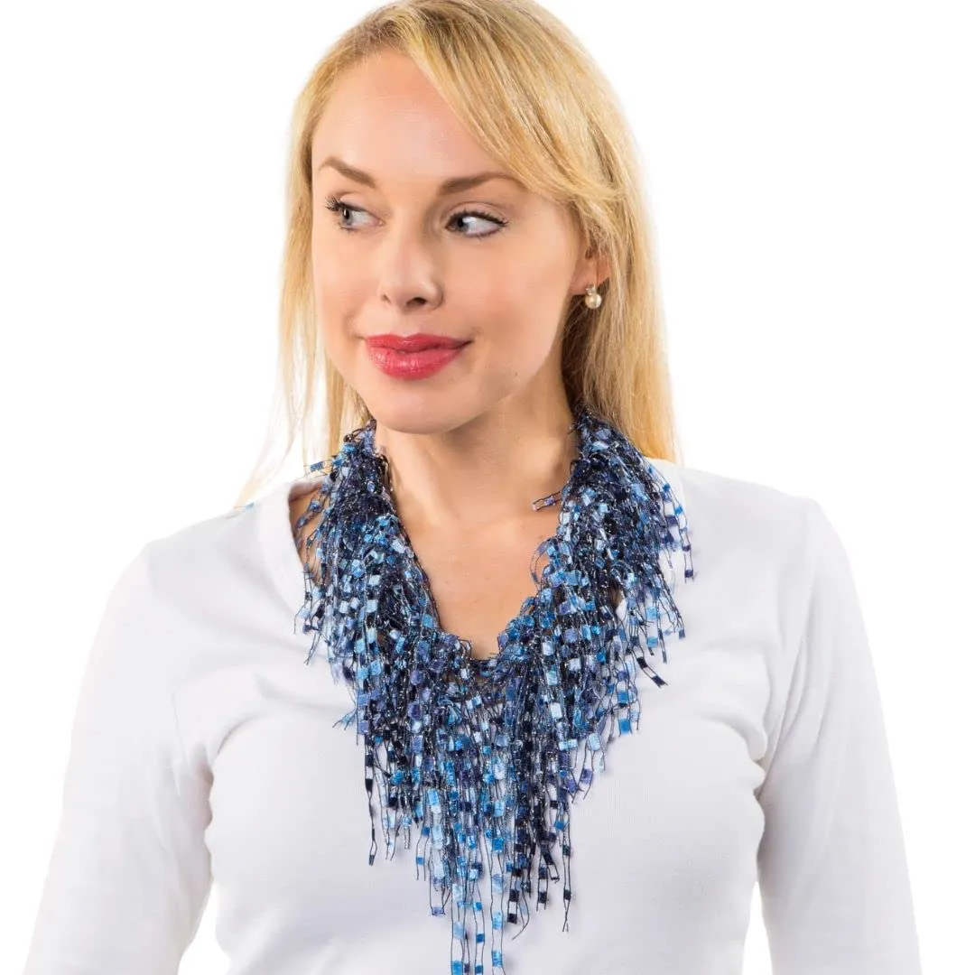 Denim Jewelry Scarf Necklaces for Women - Blue Jean Necklace Scarf - BIB Statement Necklace (Blue)