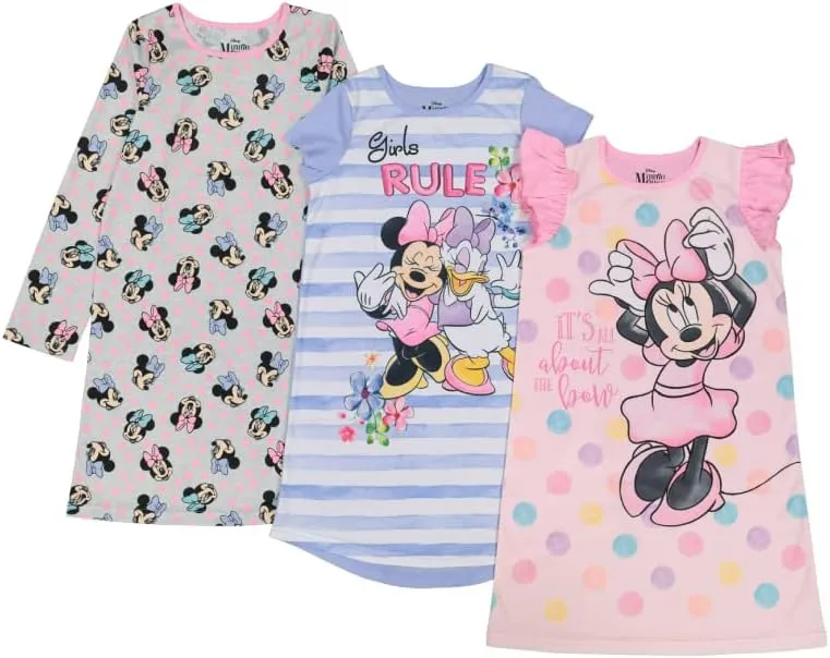 Disney Girls' 3-Pack Nightgowns, Soft & Cute Pajamas for Kids