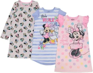 Disney Girls' 3-Pack Nightgowns, Soft & Cute Pajamas for Kids